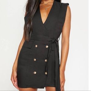 Black Sleeveless Gold Button Blazer Dress 6